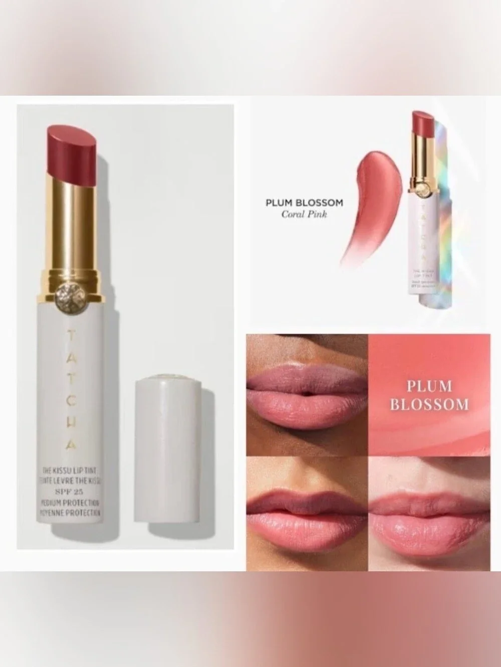 Tatcha Plum Blossom Coral Pink Lipstick SPF 25 (New)